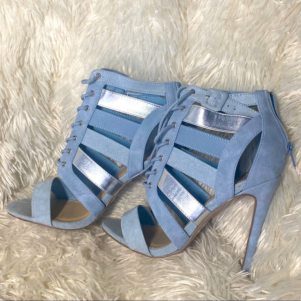 Katty Light Blue Lace-Up Heels